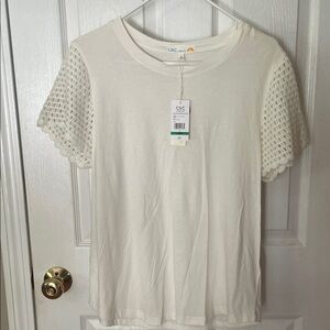 C&C California Cream Crochet Short Sleeve Crewneck Tee